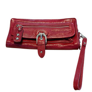 Junior Drake Wristlet Wallet Clutch Women's Red Leather Retro Style Butter Soft